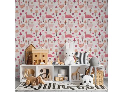 Sablio Tapeta Růžoví dinosauři - 125x75 cm (Varianta Sablio Tapeta Růžoví dinosauři - 125x75 cm)