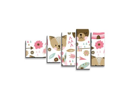 Sablio Obraz - 5-dílný Lesní zvířátka - 100x60 cm (Varianta Sablio Obraz - 5-dílný Lesní zvířátka - 100x60 cm)