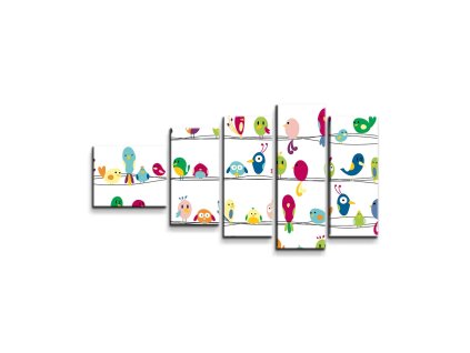 Sablio Obraz - 5-dílný Ptáčci - 100x60 cm (Varianta Sablio Obraz - 5-dílný Ptáčci - 100x60 cm)