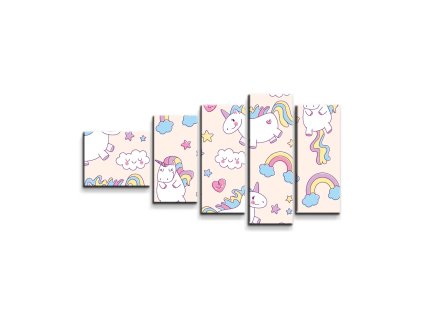 Sablio Obraz - 5-dílný Jednorožci - 100x60 cm (Varianta Sablio Obraz - 5-dílný Jednorožci - 100x60 cm)