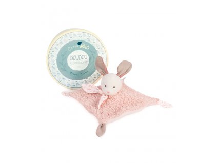 Doudou Plyšový králíček s růžovou dečkou z BIO bavlny 25 cm