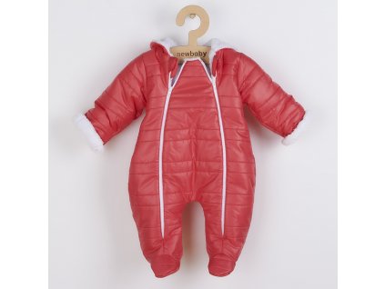 Zimní kojenecká kombinéza s kapucí a oušky New Baby Pumi red raspberry