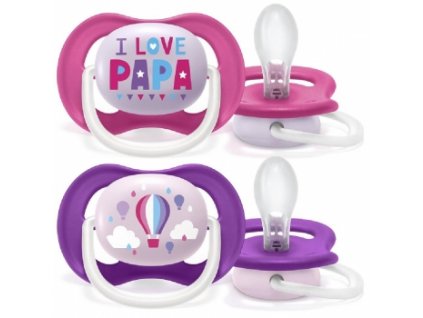 AVENT Dudlík Ultra Air Animals, 6-18m - I Love Papa, růžový/lila