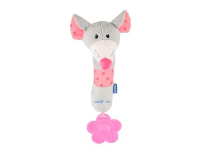 Dětská pískací plyšová hračka s kousátkem Baby Mix myška šedá