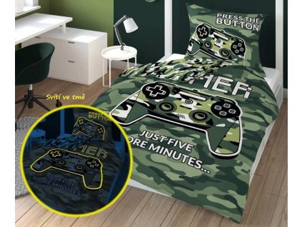 DETEXPOL Povlečení Gamer Army svítící Bavlna, 140/200, 70/80 cm