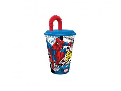 Stor dětský plastový pohár s brčkem Spiderman 430ml