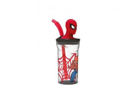 STOR plastový pohár se slámkou a 3D figurkou Spiderman