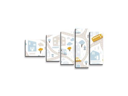 Sablio Obraz - 5-dílný Cestičky s dopravou - 100x60 cm (Varianta Sablio Obraz - 5-dílný Cestičky s dopravou - 100x60 cm)