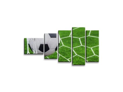Sablio Obraz - 5-dílný Fotbalový míč v bráně - 100x60 cm (Varianta Sablio Obraz - 5-dílný Fotbalový míč v bráně - 100x60 cm)