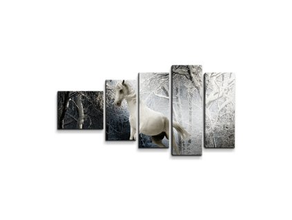 Sablio Obraz - 5-dílný Bílý kůň - 100x60 cm (Varianta Sablio Obraz - 5-dílný Bílý kůň - 100x60 cm)