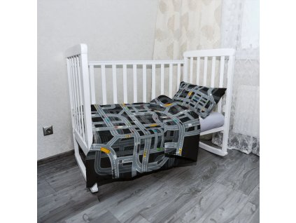 Sablio Mikroplyšové dětské povlečení do postýlky Dětská autodráha - 100x135 / 40x60 (Varianta Sablio Mikroplyšové dětské povlečení do postýlky Dětská autodráha - 100x135 / 40x60)