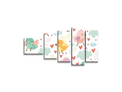 Sablio Obraz - 5-dílný Oblak s ptáčky - 100x60 cm (Varianta Sablio Obraz - 5-dílný Oblak s ptáčky - 100x60 cm)