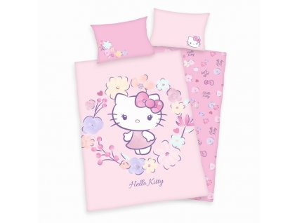 HERDING Povlečení do postýlky Hello Kitty květy Bio Bavlna, 100/135, 40/60 cm