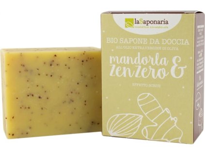 laSaponaria Tuhé olivové mýdlo peelingové BIO - Mandle a zázvor (100 g) (Varianta Mandle a zázvor (100 g))