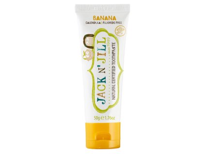 Jack n' Jill Dětská zubní pasta - banán (50 g) - bez fluoridu, s bio extraktem z měsíčku (Varianta banán (50 g) - bez fluoridu, s bio extraktem z měsíčku)