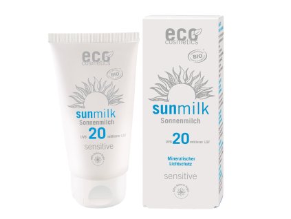 Eco Cosmetics Opalovací mléko SPF 20 Sensitive BIO (75 ml) - s přírodními minerálními filtry (Varianta s přírodními minerálními filtry)
