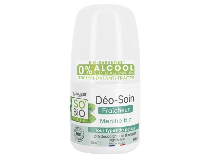 SO’BiO étic Deodorant roll-on 24h osvěžující s mátou BIO (50 ml) - účinný až 24 hodin (Varianta on 24h osvěžující s mátou BIO (50 ml) - účinný až 24 hodin)