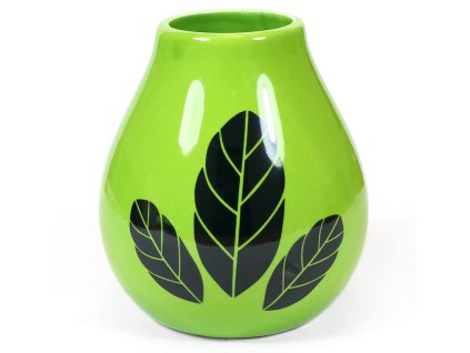 16255 kalabasa keramicka s motivem listku zelena 350 ml