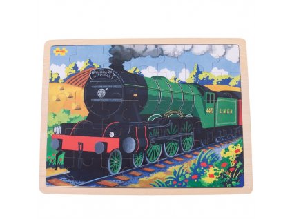 Bigjigs Toys Dřevěné puzzle historický vlak Flying Scotsman 35 dílků