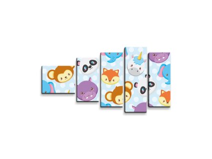 Sablio Obraz - 5-dílný Zoo pro děti - 100x60 cm (Varianta Sablio Obraz - 5-dílný Zoo pro děti - 100x60 cm)