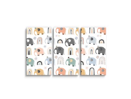 Sablio Obraz - 3-dílný Animovaní sloni - 120x80 cm (Varianta Sablio Obraz - 3-dílný Animovaní sloni - 120x80 cm)
