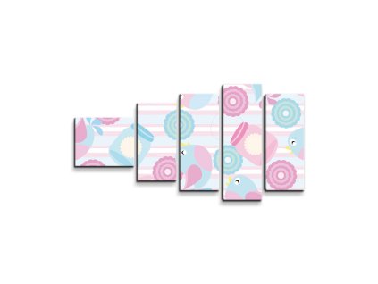 Sablio Obraz - 5-dílný Roztomilí ptáčci - 100x60 cm (Varianta Sablio Obraz - 5-dílný Roztomilí ptáčci - 100x60 cm)