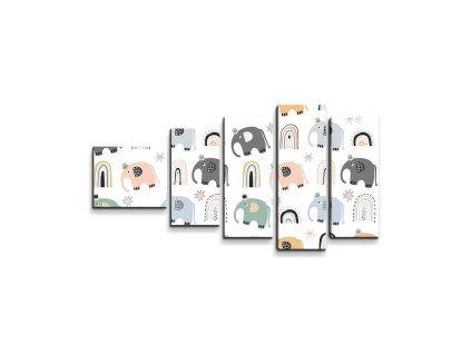 Sablio Obraz - 5-dílný Animovaní sloni - 100x60 cm (Varianta Sablio Obraz - 5-dílný Animovaní sloni - 100x60 cm)