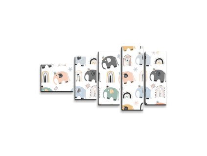 Sablio Obraz - 5-dílný Animovaní sloni - 100x60 cm (Varianta Sablio Obraz - 5-dílný Animovaní sloni - 100x60 cm)