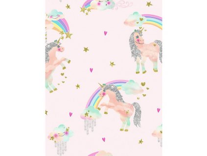 Unicorn Rainbow pink dětská tapeta