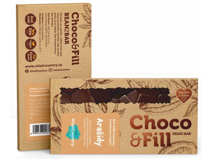 RAW plněná čokoláda 65 % Arašídy – Choco&Fill (Množství 100 g)