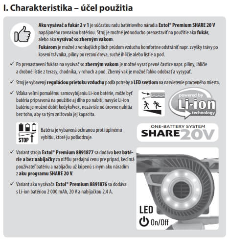 charakteristika a ucel pouzitia aku fukar a vysavac 2v1 share20v a nabijacka