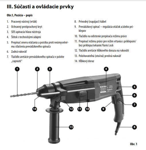 Vŕtacie a sekacie kladivo SDS-plus príkon 1050W 3,4J