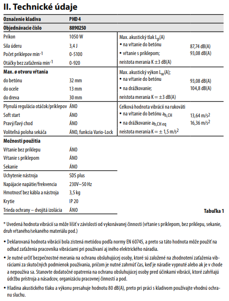 Vŕtacie a sekacie kladivo SDS-plus príkon 1050W 3,4J