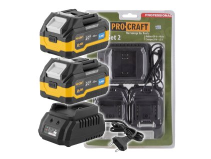 Sada baterie 20V 4Ah (2 ks) + 1 nabíječka Procraft PBC-Set 2