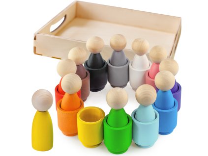 Montessori-Holzspielzeug "Steckpuppen in Tassen"