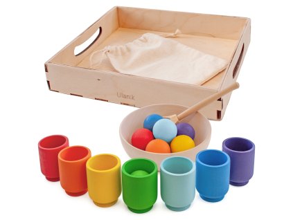 Montessori dřevěná hračka "Rainbow: balls in cups" 3 cm