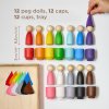 Large Peg Dolls with Cups and Hats Montessori Toy Wooden Sorter Game 12 Gnomes 85 mm