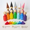 Large Peg Dolls with Cups and Hats Montessori Toy Wooden Sorter Game 12 Gnomes 85 mm