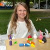 Montessori dřevěná hračka „Malé dřevěné panenky s klobouky a koulemi‟