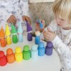 Montessori wooden toy "Rainbow: Peg Dolls in Cups with Hats and Balls" 2 version