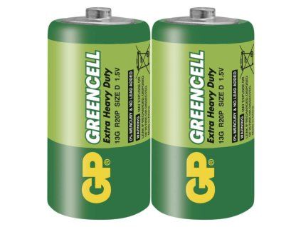 Zinková baterie GP Greencell D (R20), 2 ks