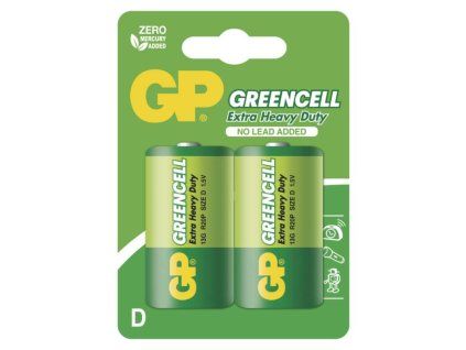 Zinková baterie GP Greencell D (R20), 2 ks