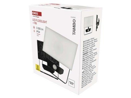 LED reflektor TAMBO se senzorem pohybu, 30 W, 3000 lm, černý