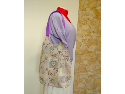 taška přes rameno levandule s motýly a srdíčky