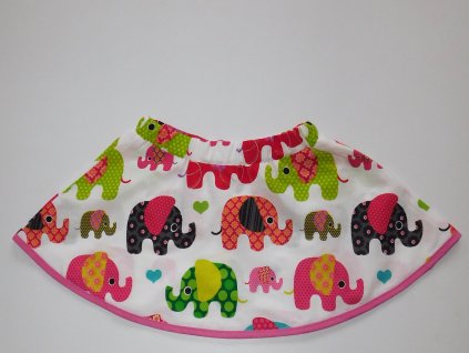 Půlkolová sukně barevní sloni s růžovým proužkem