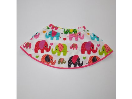 Půlkolová sukně barevní sloni s tmavě růžovým proužkem