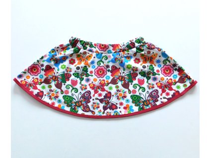 Půlkolová sukně květinový motýl s vínovým proužkem
