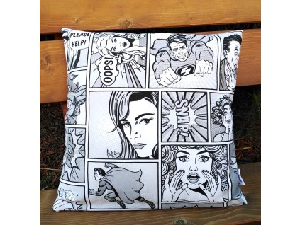 povlak na polštářek komiks černobílý