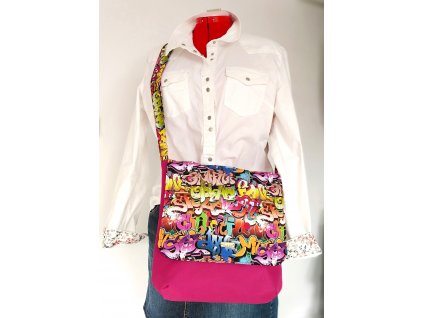 Skládací, oboustranná messenger taška CITY GRAFFITI s fuchsiovou