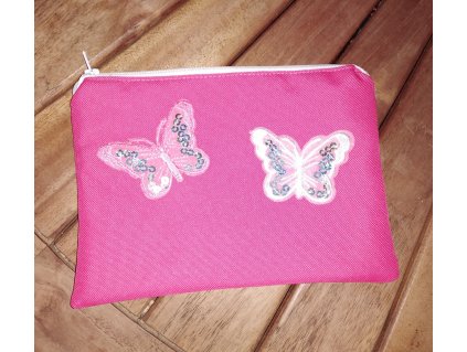 Pouzdro MOTÝLI S FLITRY - růžový a bílý